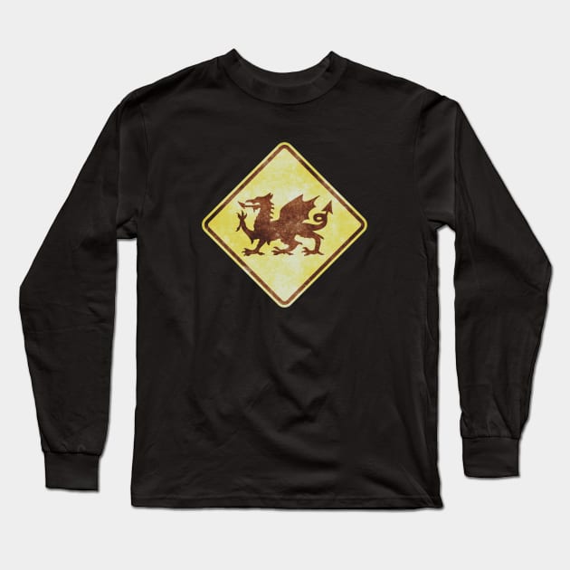 Wales Welsh Road Sign, Welsh Dragon Long Sleeve T-Shirt by Teessential